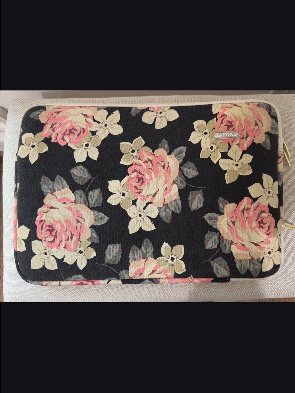 Black Rose Canvas Water-Resistant 15.6 Inch Laptop Sleeve case padded protector